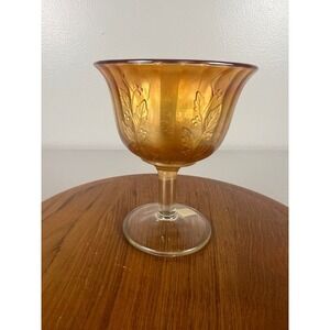 Antique Fenton Rib & Holly Sprig Footed Compote‎ Carnival Marigold Circa 1921